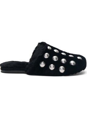 NEW Alexander Wang Amelia Fur Stud Slippers, Black, EU 36.5